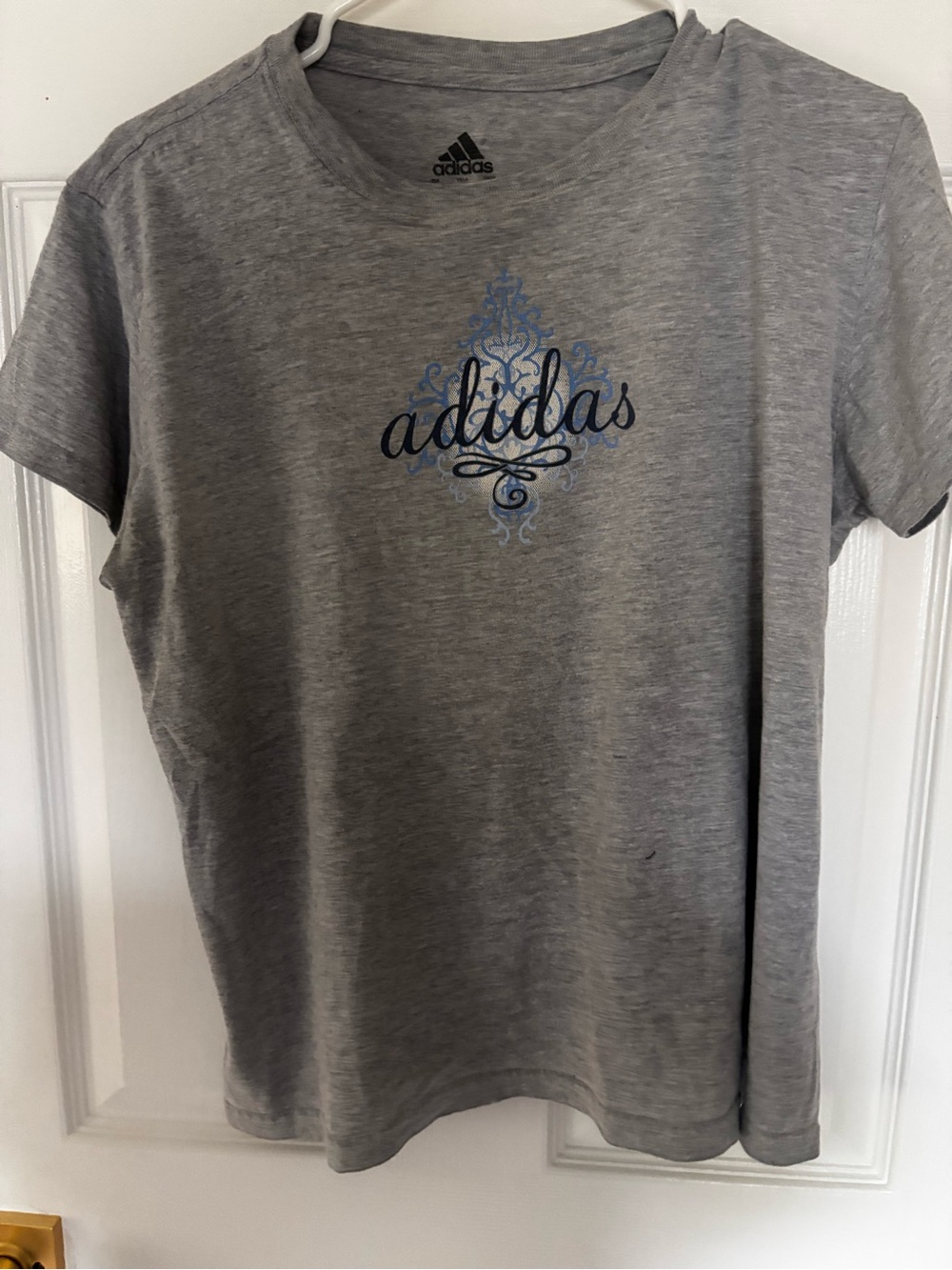 adidas Grey T-Shirt with Blue Script Logo
